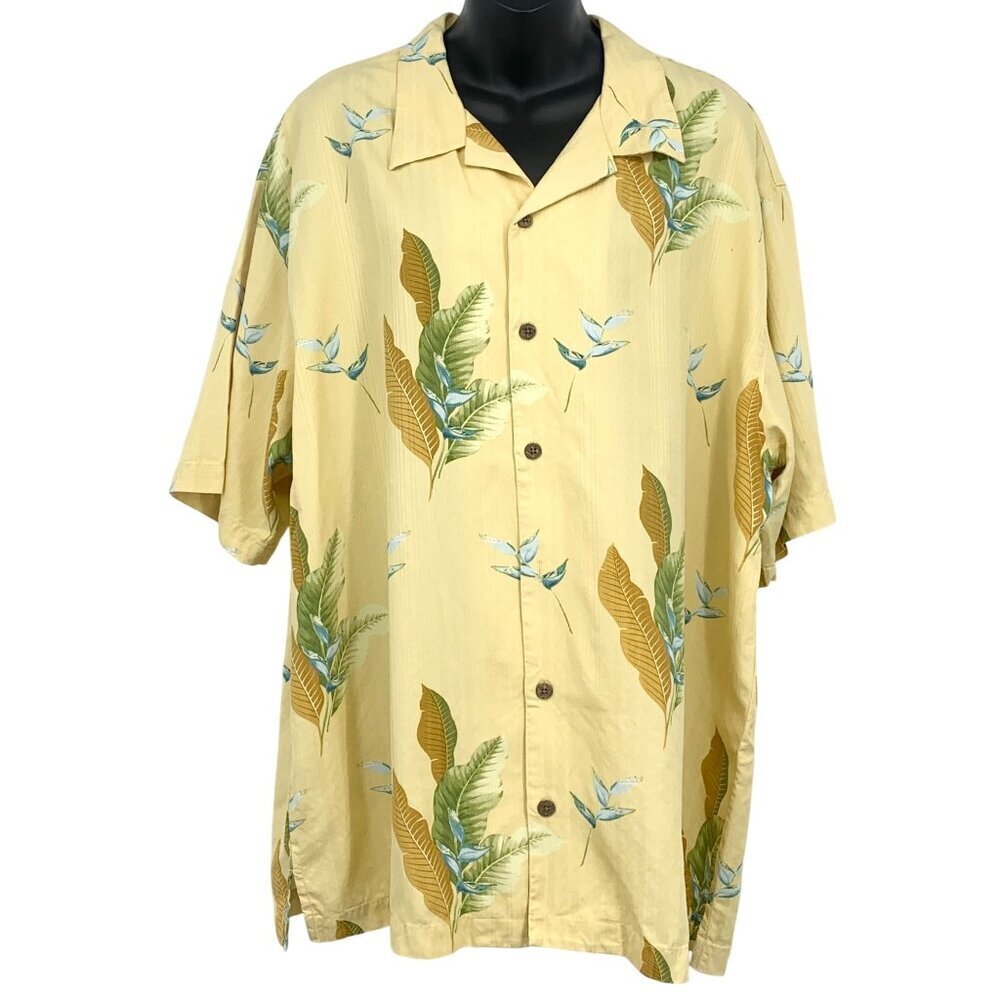 Tommy Bahama Men Size XL Extra Large Aloha Hawaiian Yellow Floral Silk Shirt EUC